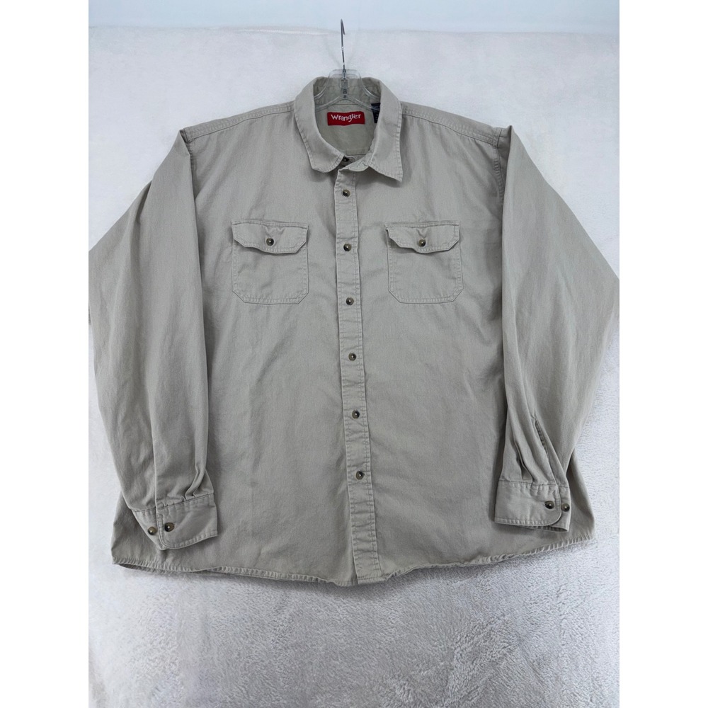 Wrangler Mens 3XL Khaki Tan Cotton Twill Long Sleeve Button Down Work Shirt HLB1